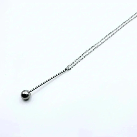 𝅺long bead  - Silver Necklace - Picture 1 of 4